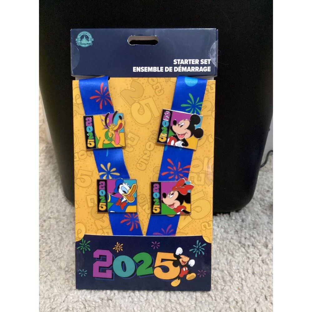 2025 Disney Parks HAPPY NEW YEAR! Starter Lanyard  Set of 4 pins